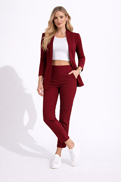 rengastyle Atlas fabric jacket pants suit(Burgundy)