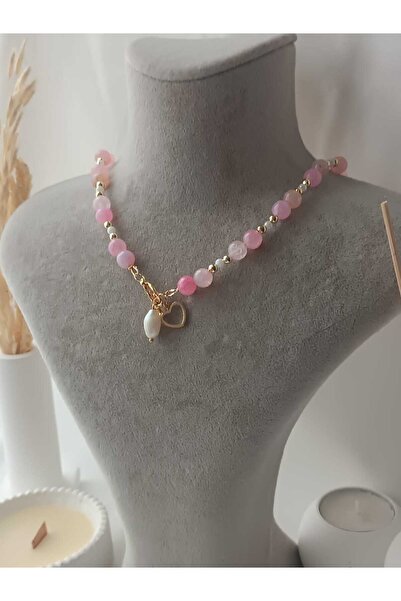 La fee aksesuar Real Pearl Heart Pink Quartz Natural Stone Pendant Custom Des...
