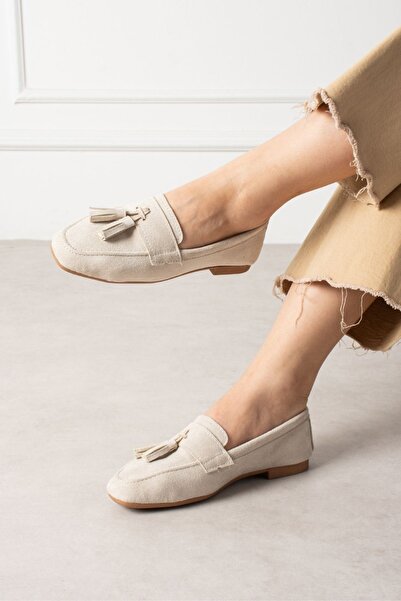 FUGA MODA Savona Beige Σουέτ με λεπτομέρεια φούντας μοκασίνια Μπαλαρίνα Casua...