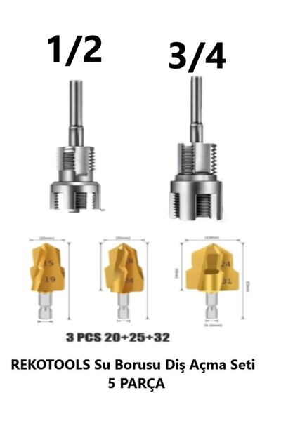 REKOTOOLS -PPRC PVC Su Borusu Diş Açma Seti 5 Parça – Havşa Pah Açma Aparatı ...
