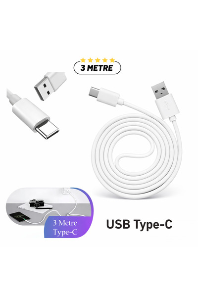 qasul Xiaomi Huawei Oppo Uyumlu 3 Metre TYP-C - USB Şarj Kablosu Uzun Şarj KABLOSU