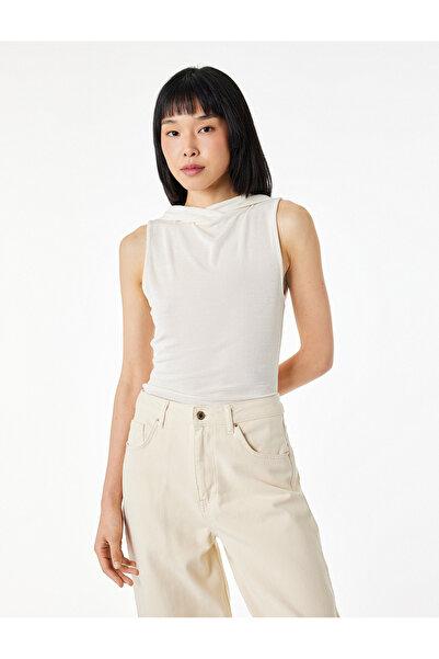 Koton Buzzy Kumaş Βασικό Αμάνικο Τοπ με Κουκούλα