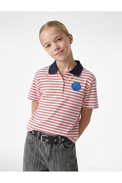 Koton Κοντομάνικο βαμβακερό μπλουζάκι με λεπτομέρεια κεντήματος, χρωματική αν...