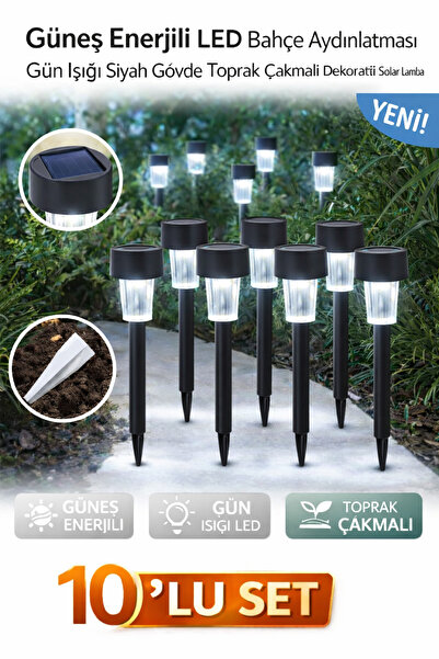 TeknoEser 10’lu Set Güneş Enerjili LED Bahçe Aydınlatması, Gün Işığı Renk, Si...