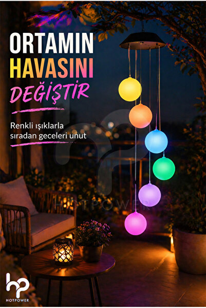 HOT POWER Solar RGB Asma Lamba 6 Top LED Güneş Enerjili Balkon Bahçe Dekorati...
