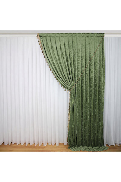 MebelPort Curtain Κουρτίνα σενίλ Φόντο ΔΙΠΛΟ ΦΟΥΝΤΟ με φούντες στην άκρη (δεξ...