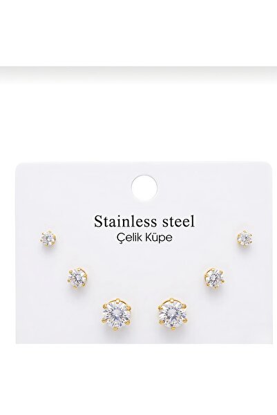 Kolezia 3’lü Gold Yıldız Çelik Küpe Seti – Minimal, Işıltılı ve Kombinlenebil...