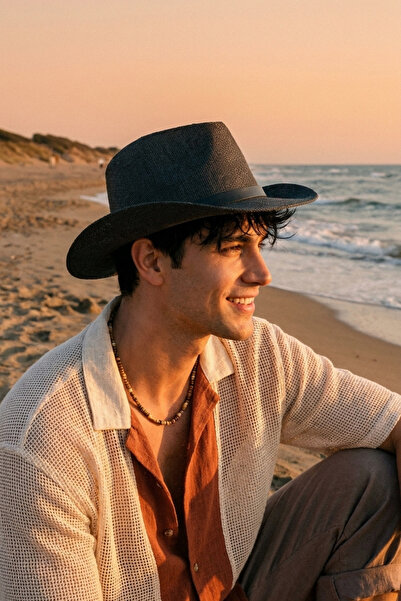 LAGRANZE Ανδρικό ψάθινο καουμπόικο καπέλο δυτικού στυλ