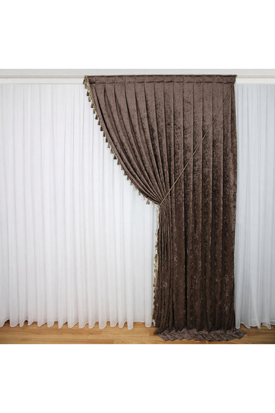 MebelPort Curtain Κουρτίνα σενίλ Φόντο ΔΙΠΛΟ ΦΟΥΝΤΟ με φούντες στην άκρη (δεξ...