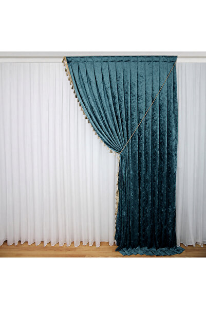 MebelPort Curtain Κουρτίνα σενίλ Φόντο ΔΙΠΛΟ ΦΟΥΝΤΟ με φούντες στην άκρη (δεξ...