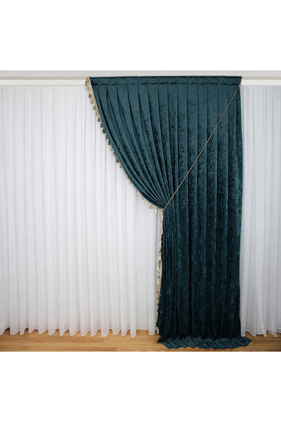 MebelPort Curtain Κουρτίνα σενίλ Φόντο ΔΙΠΛΟ ΦΟΥΝΤΟ με φούντες στην άκρη (δεξ...