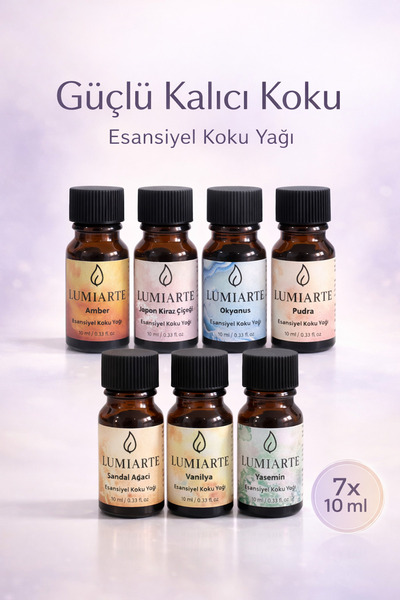 Lumiarte Esansiyel Koku Yağı Seti 7x10 ml | Buhurdanlık + Aroma Difüzör + Nem...