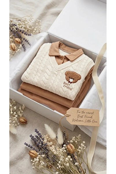 Simalya Strain Teddy Bear Embroidery Sweater Detailed Baby Boy 2pcs Set