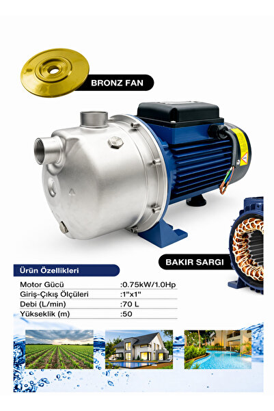 OPTIVEX Santrifüj Su Motoru Su Pompası Paslanmaz Gövde 0.75kw 1Hp