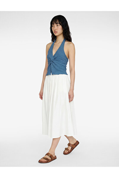 Koton Βαμβακερή Ποπλίνα Υφασμάτινη Μακριά Φούστα με Βολάν