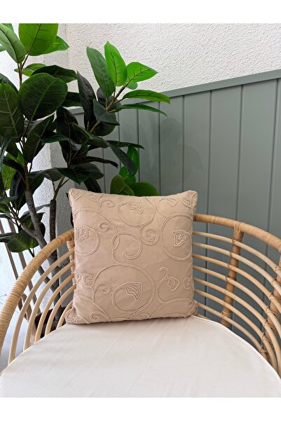 Decamor home Μοτίβο με κέντημα με λεπτομέρειες σε μπεζ κάλυμμα μαξιλαριού 2