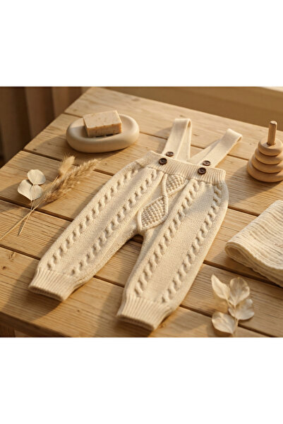 Nimini Kids Knitted Diamond Patterned Unisex Baby Salopet with Adjustable Straps