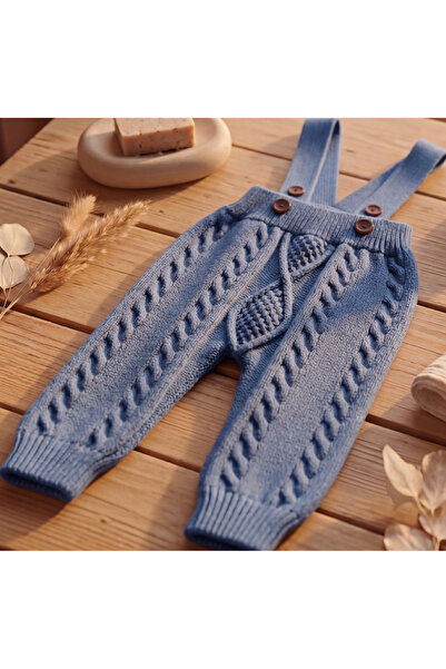 Nimini Kids Knitted Diamond Patterned Unisex Baby Salopet with Adjustable Str...