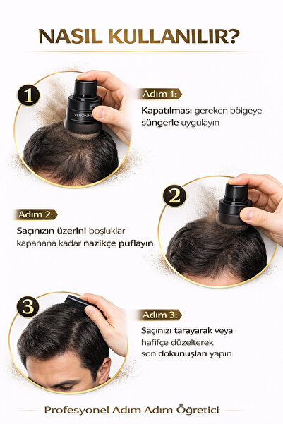 BİOREAL Saç Dolgunlaştırıcı Siyah Pudra | Seyrek Sakal Saçlar için Saç Fiberi | Suda Çıkmaz Boya
