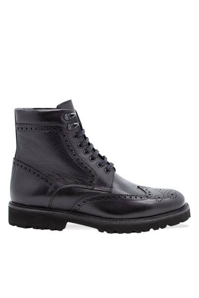 Vario Hakiki Deri Brogue Kadın Bot Sıyah (BLACK)