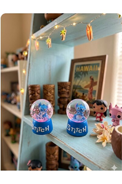 Online -9cm-6cm Işıklı pembe renk Stitch Kar küre