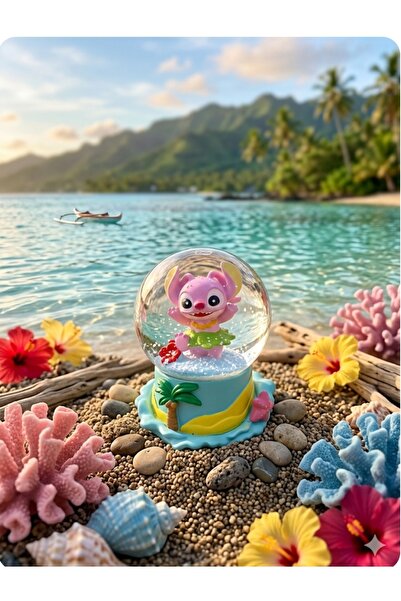 Online 9cm-6cm Işıklı pembe renk Stitch Kar küre