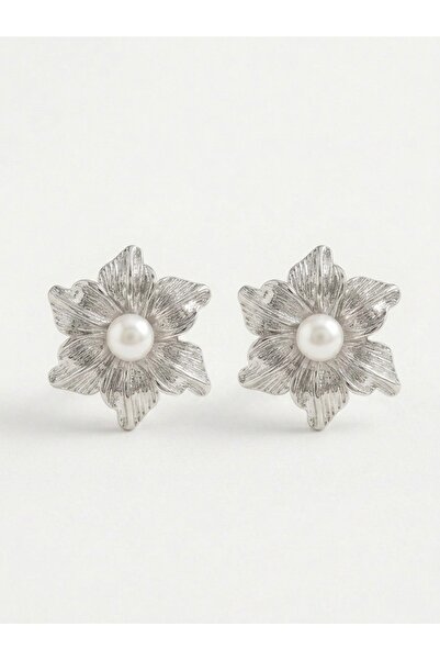 SHINELUC Çelik Silver Pearl Blossom Küpe