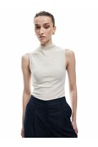 Koton Βαμβακερή Slim Fit Stand γιακά Αμάνικη χτενισμένη βαμβακερή μπλούζα