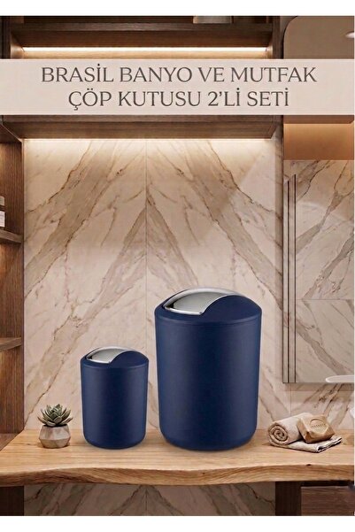 Saban Σετ 2 Κάδοι Απορριμμάτων Ναυτικό Μπλε (Μοντέλο Βραζιλίας) 6,4 και 2 Λίτρα