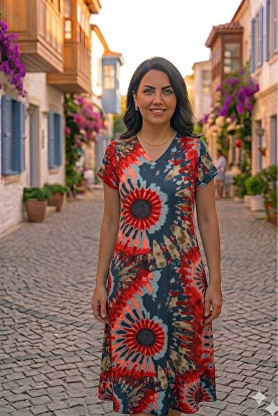 elma abone New Season Women's Summer Picasso Viscose Low-Sleeve Dress