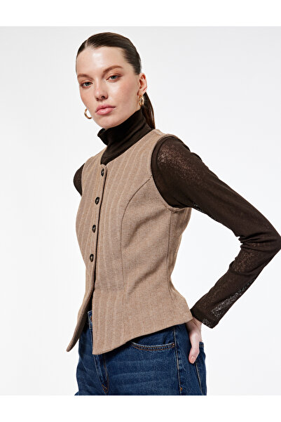 Koton Slim Fit Crew Neck Buttoned Patterned Vest