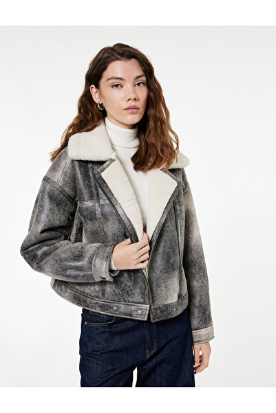 Koton Παλτό Biker Crop με φερμουάρ και εσωτερική επένδυση από ψεύτικη γούνα, ...