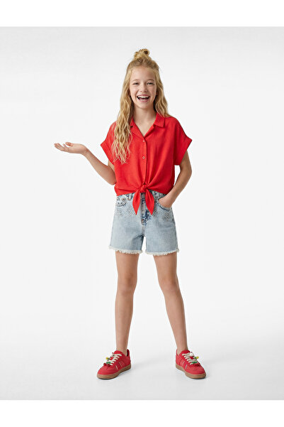 Koton Βαμβακερό σορτς τζιν με κεντημένα λουλούδια και λεπτομέρεια τσέπης