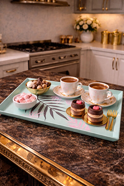 ASLI Hand Painted Wooden Tea, Coffee, Promise Engagement Decorative Serving P...
