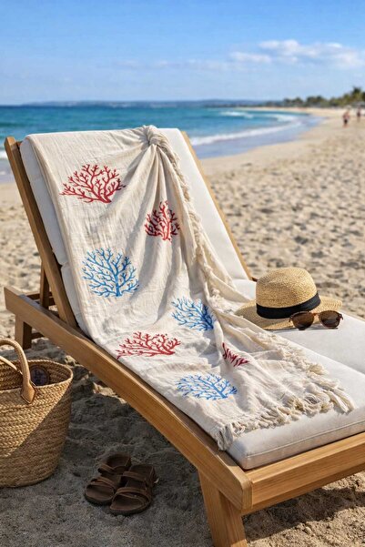 EVX 100% βαμβακερή μουσελίνα με κοραλλένιο σχέδιο, μεγάλη πετσέτα παραλίας, π...