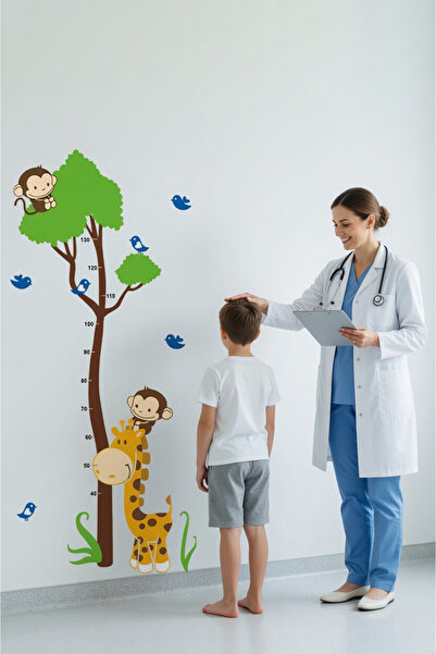 KT Decor Razvojni visinomjer Slatka žirafa Majmuni Drvo Dječja soba Zidna nal...