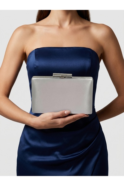 Biçanta Ασημί γκρι λαμέ χρώμα σατέν βραδινή τσάντα για φόρεμα, τσάντα γάμου, ...