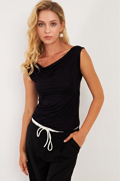 NEW JOURNAL Γυναικεία Μαύρη Μπλούζα με Λαιμόκοψη Βάρκα APP1288