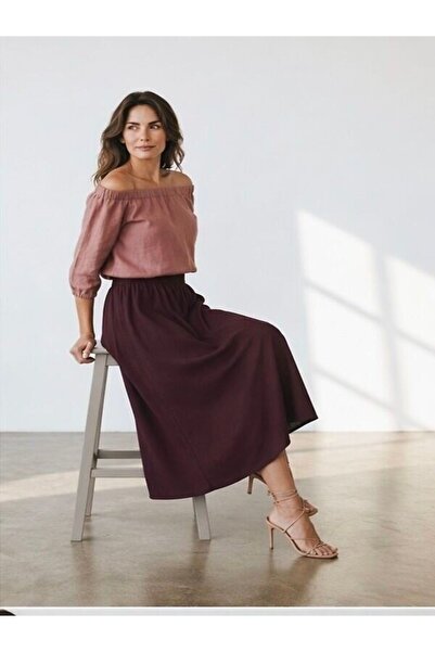Women's A-Section High Waist Pocket Loose Flared Skirt - Textured Linen