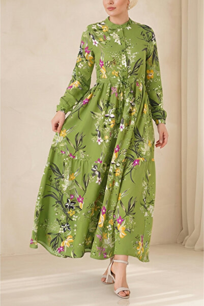 Modamorfo 2144 Judge Collar Hijab Dress - G.green