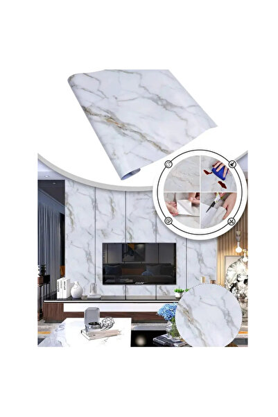 CNGZSHOP Suya Dayanıklı Mermer Desenli 5mt X 60cm Mutfak Tezgah Dolap Lavabo Yapışkanlı Folyo Kaplama Kağıdı