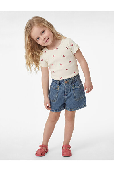 Koton Ecrufarbenes Baby-T-Shirt mit Schleifendetail 6SMG10014AK