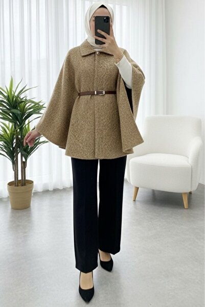 Modamorfo Πόντσο με ένα κουμπί και ζώνη στη μέση - βιζόν