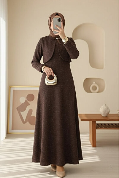 Modamorfo Φόρεμα με λεπτομέρεια από σικέλι και γκλίτερ - καφέ