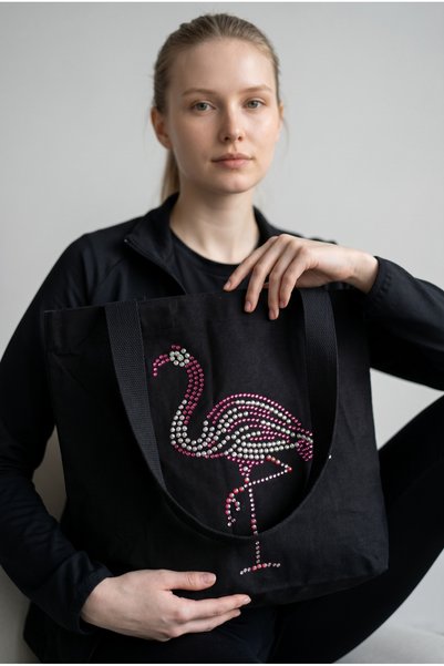 PIRILTISHOP Flamingo Black Bag with Big Stone