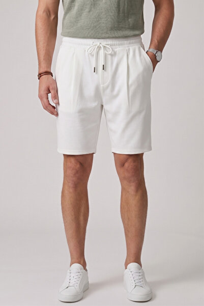 GENIUS STORE Ανδρικό σορτς άνετης εφαρμογής, λευκό καλοκαιρινό, με ελαστική μ...