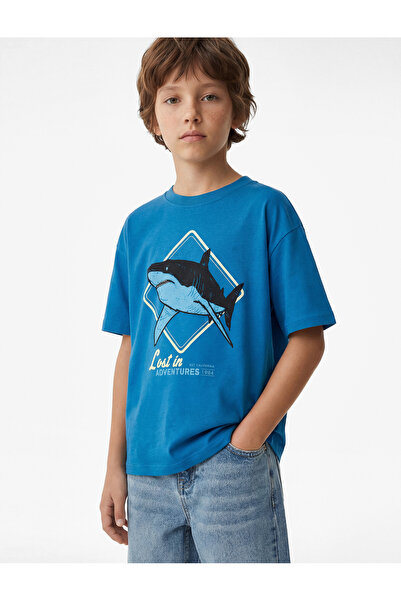 Koton Shark Printed Navy Blue Boys' T-Shirt 6Skb10067Tk