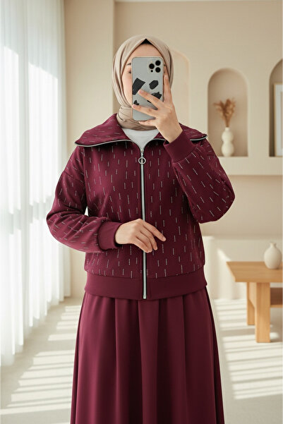 Modamorfo Σετ κατάδυσης με φερμουάρ μπροστά και λεπτομέρεια από πέτρα - μπορντό