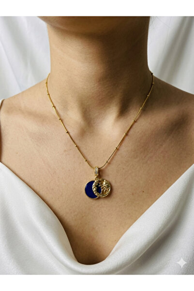PACHİRA Gold Color Necklace with Stainless Steel Moon & Sun Rotation Feature ...