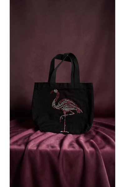 PIRILTISHOP Flamingo Black Bag with Big Stone